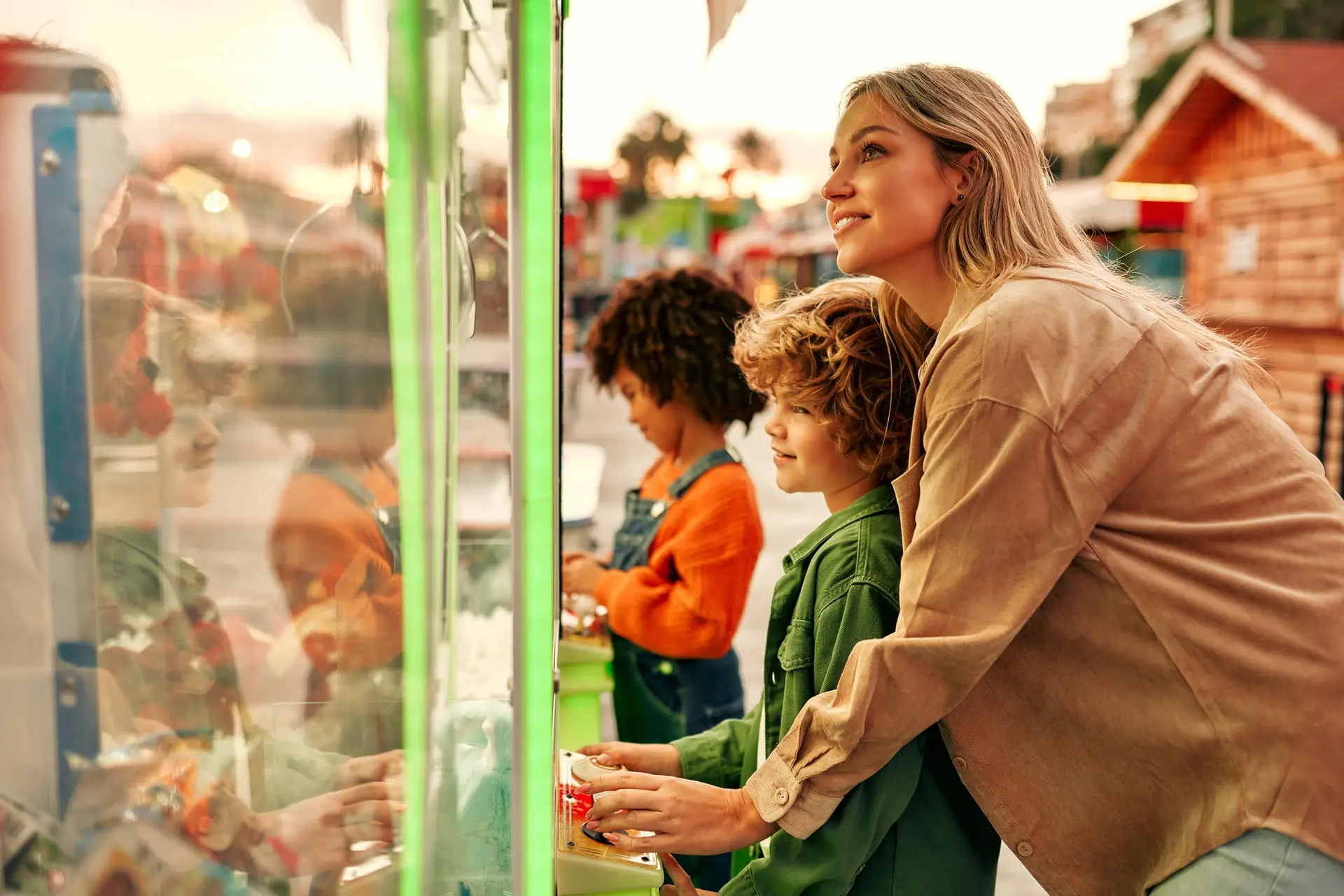 Kids having fun on a carnival Carousel